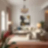 An elegant living room adorned with contemporary art pieces