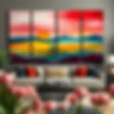 A four panel art set showcasing abstract landscapes in vibrant colors