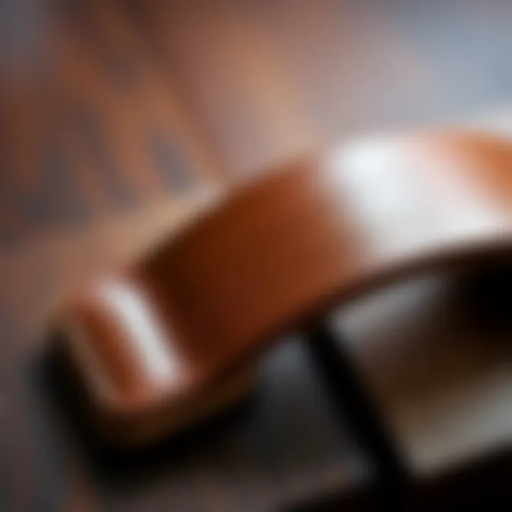 Artistry in Craft: Handcrafted Leather Handles Close-up of a handcrafted leather handle
