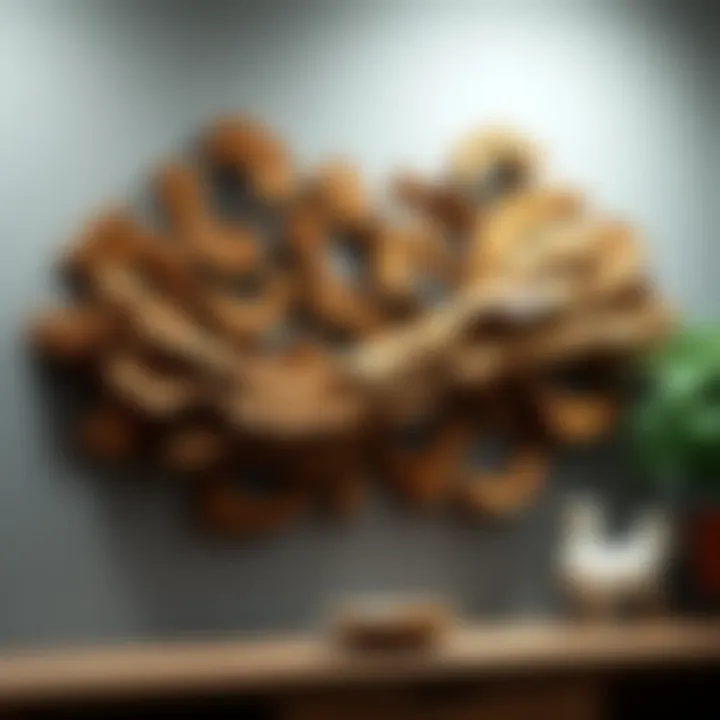 A rustic wall sculpture crafted from reclaimed wood