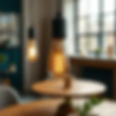 Stylish Interior with LED Edison Bulbs A stylish interior featuring LED Edison bulbs as a design element