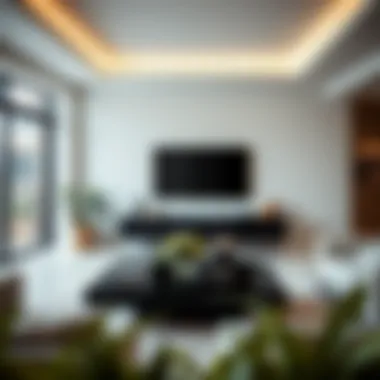 Elegant Living Room with Black Floating Console Elegant living room with a black floating TV console