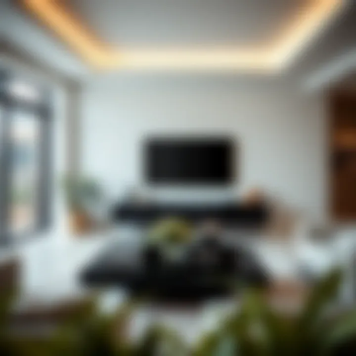 Elegant Living Room with Black Floating Console Elegant living room with a black floating TV console