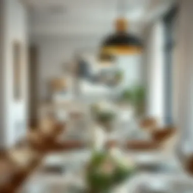 A modern dining area adorned with elegant table settings and unique decor