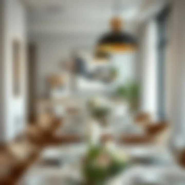 A modern dining area adorned with elegant table settings and unique decor