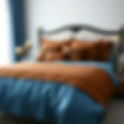 Elegant brown and blue comforter set on a stylish bed