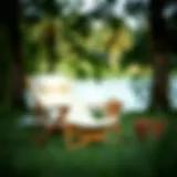 A stylish camping world lounge chair set up in a serene outdoor setting