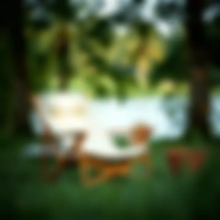 A stylish camping world lounge chair set up in a serene outdoor setting