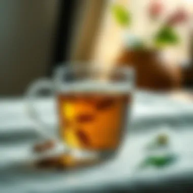 The Elegance of Clarity Elegant clear tea mug showcasing tea leaves and water