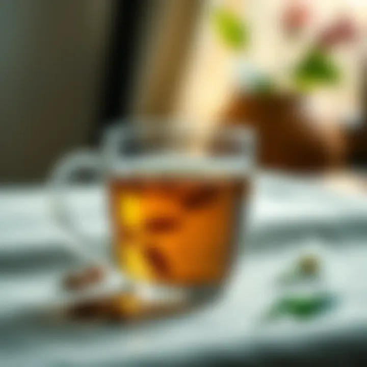 The Elegance of Clarity Elegant clear tea mug showcasing tea leaves and water