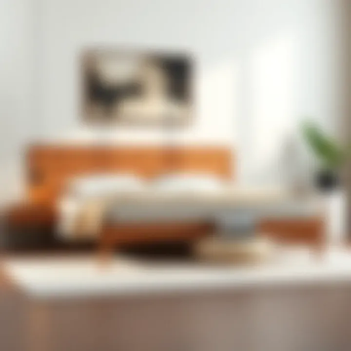 Modern Queen Bed Frame with Minimalist Design Modern queen bed frame featuring a minimalist design and wooden accents