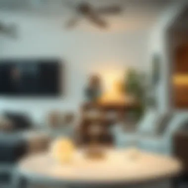 Stylish Living Room with Remote-Controlled Lamp Stylish living room with remote-controlled table lamp complementing decor