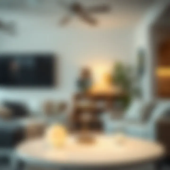 Stylish Living Room with Remote-Controlled Lamp Stylish living room with remote-controlled table lamp complementing decor