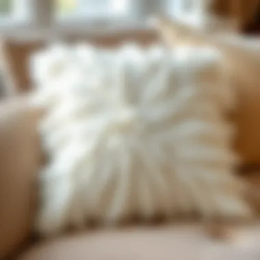 Close-up of a plush pillow filled with down feathers.