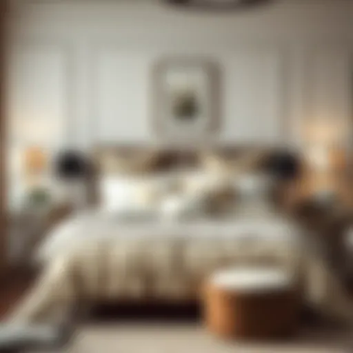 Elegant bedroom setup featuring a coordinated bedding ensemble