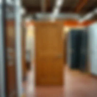 Variety of slab doors on display in a home improvement store