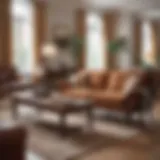 A well-staged living room featuring old furniture ready for sale