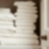 Neatly folded sheets arranged in a linen closet