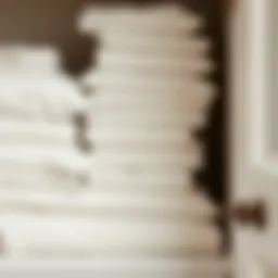 Neatly folded sheets arranged in a linen closet
