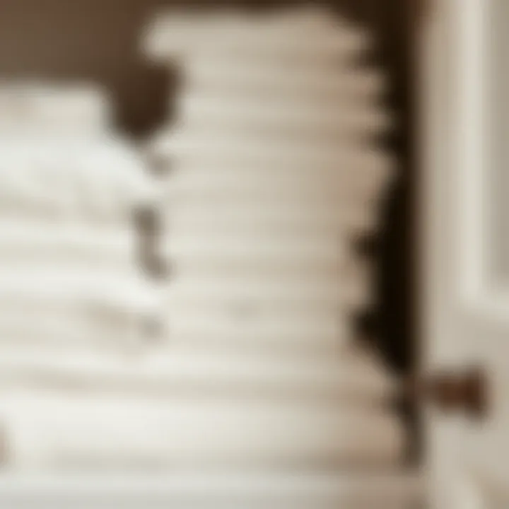 Neatly folded sheets arranged in a linen closet