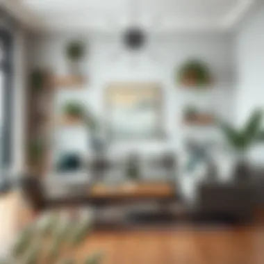 Elegant Living Space with Plants Ladder Shelves Elegant living space enhanced by ladder shelves