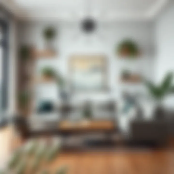 Elegant Living Space with Plants Ladder Shelves Elegant living space enhanced by ladder shelves