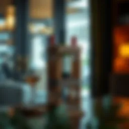 Elegant wooden wine holder showcasing vintage bottles