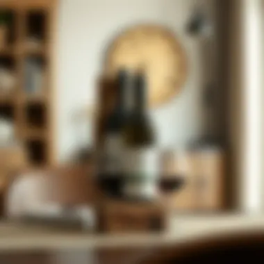 Rustic wine holder made from reclaimed materials in a cozy setting