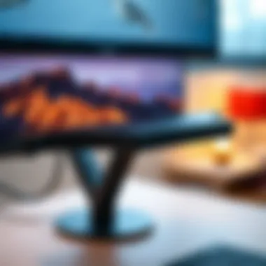 Close-up of ergonomic features of a monitor riser