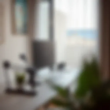 Trendy workspace featuring a long monitor riser