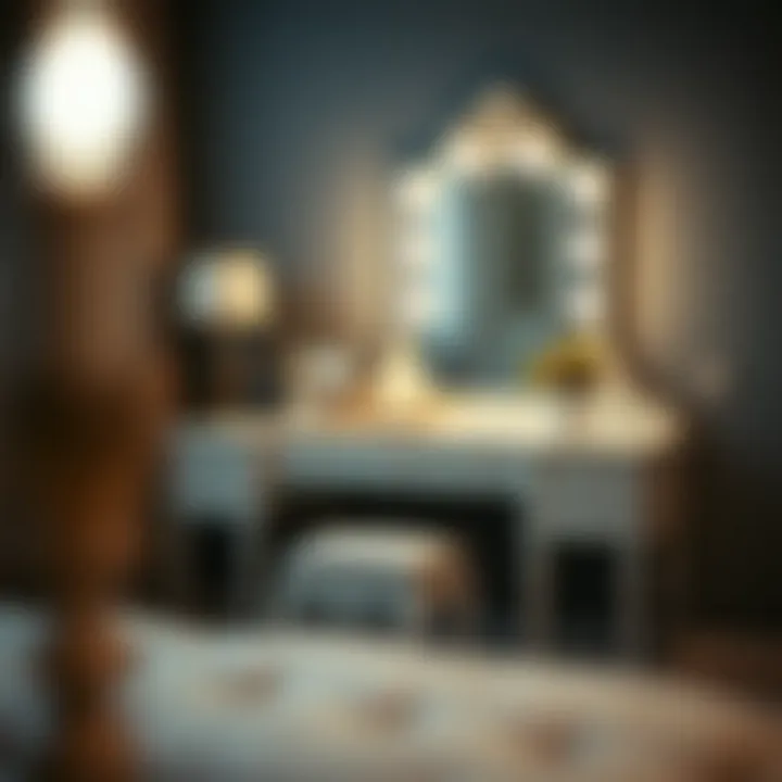 Vanity Set Features and Details Detailed view of a luxurious vanity set with lighting features