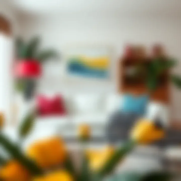 Stylish white leather couch paired with colorful decor