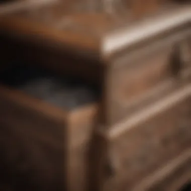 Close-up view of a decorative storage box with a lid highlighting its craftsmanship