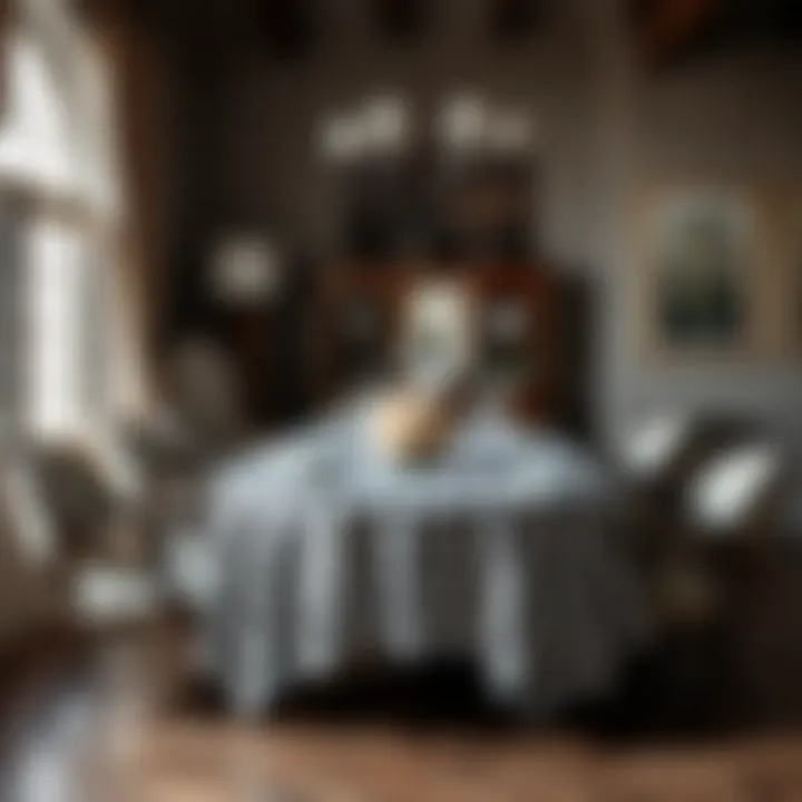 Gingham Table Setting Dramatic dining space adorned with black and white gingham tablecloth