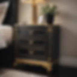 Elegant black and gold nightstand showcasing intricate design