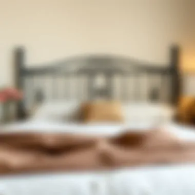 Versatility with Various Bedding Styles Versatile black iron headboard paired with various bedding styles