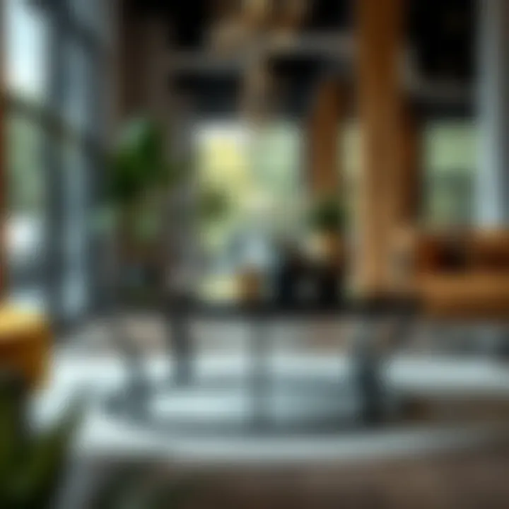 Stylish black iron round coffee table in a commercial space