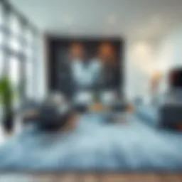 Elegant blue gray area rug enhancing a modern living room