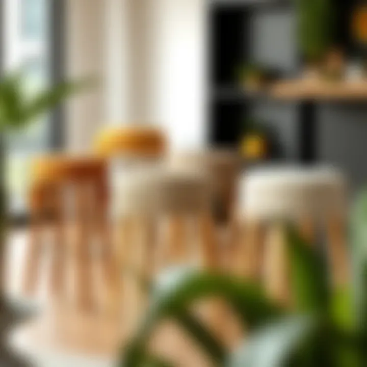 Diverse Materials and Designs of Boho Bar Stools Variety of boho bar stools showcasing diverse materials and designs