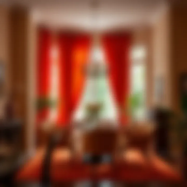 Stylish burnt orange curtains in a vibrant dining area