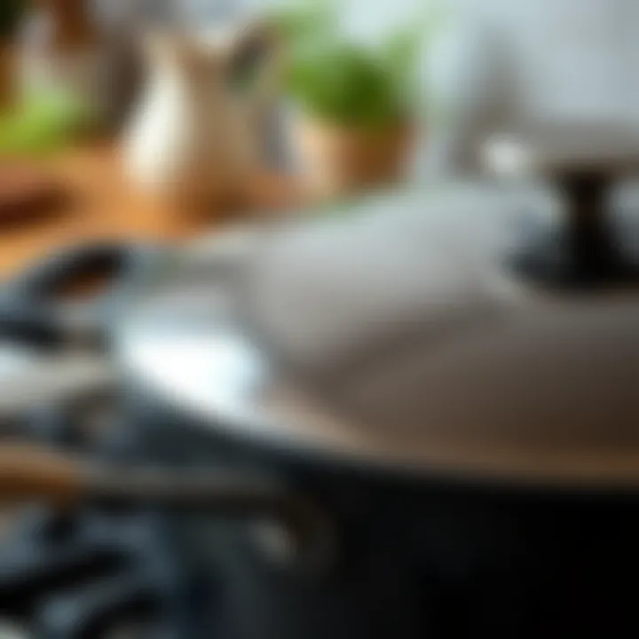 Durable Materials in Design Close-up of the durable materials used in a deep saute pan