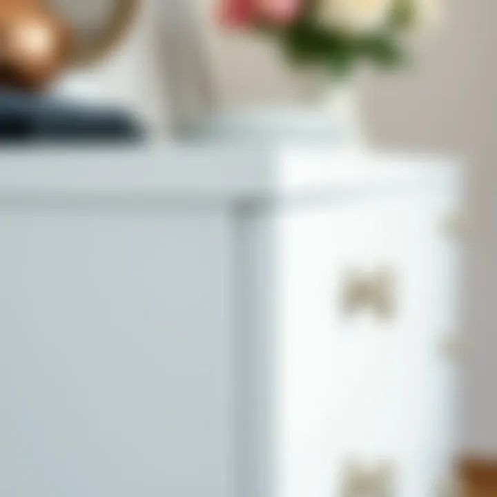 Sleek Surface Detailing of a White Dresser Close-up of the sleek surface of a white dresser