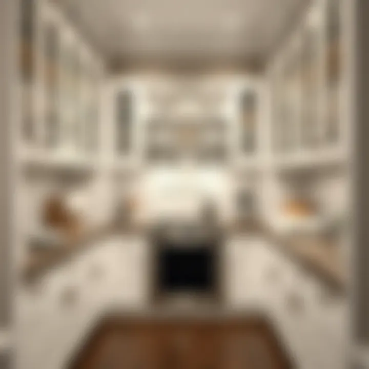 Functional storage solutions within white cabinets in a pantry