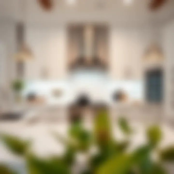 A modern kitchen showcasing white cabinets and stylish accessories