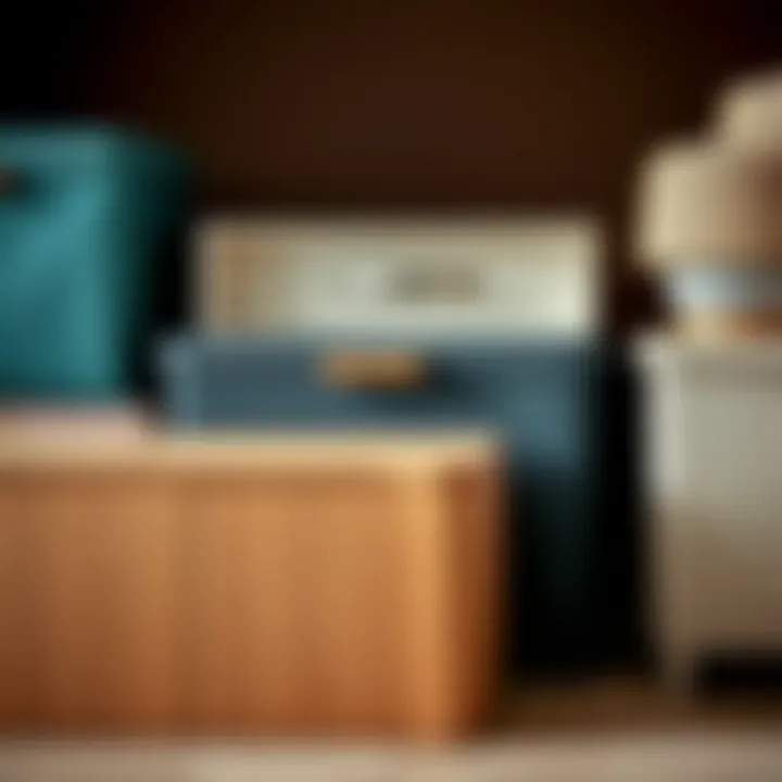 Diverse Materials and Textures of Dröna Boxes Close-up of Dröna storage boxes showcasing various materials and textures.