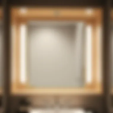 Close-up of a luxurious beveled mirror installed in a contemporary recessed cabinet