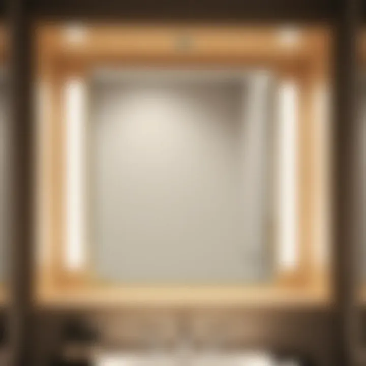 Close-up of a luxurious beveled mirror installed in a contemporary recessed cabinet