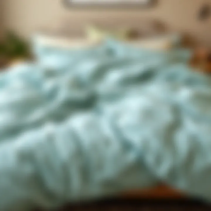 Elegant aqua comforter spread across a cozy bed