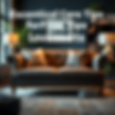 A well-maintained fabric loveseat with care tips displayed