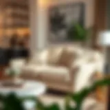 Elegant fabric loveseat in a contemporary living room setting